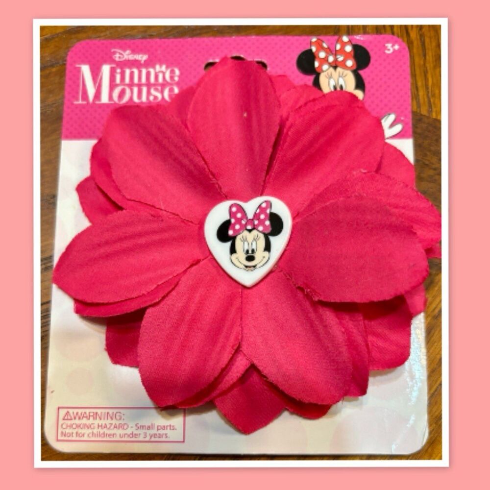 Disney Minnie Mouse Pink Fabric Flower Hair Clip